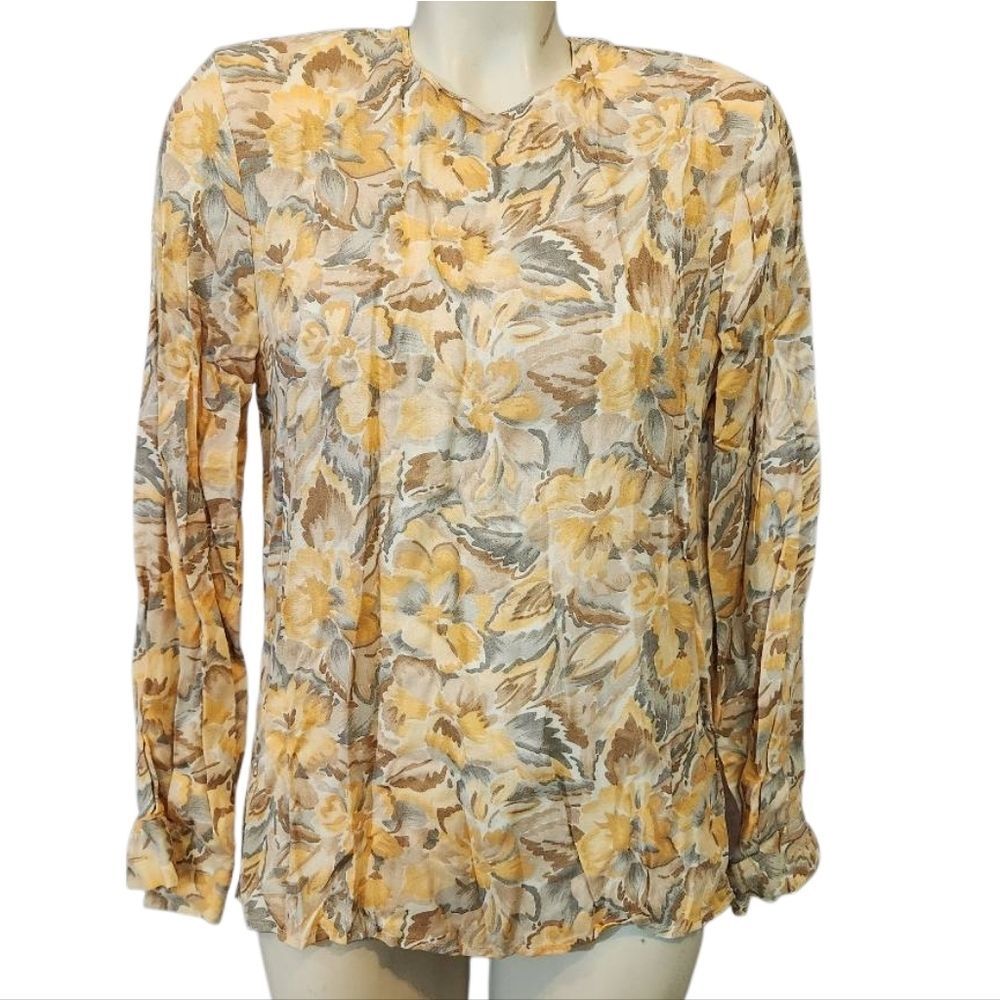 JH Collectibles Yellow and Cream Floral Blouse Size 6